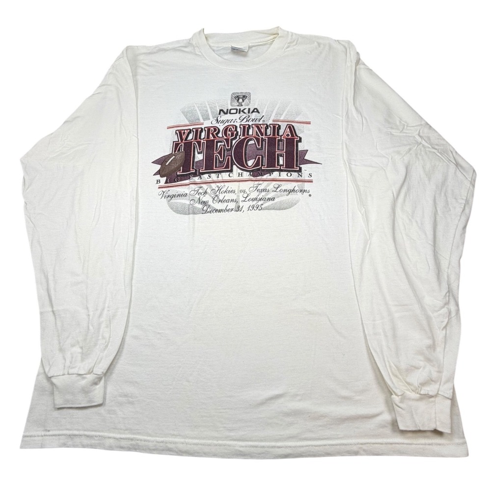 Vtg 1995 Virginia Tech Hokies Nokia Sugar Bowl Shirt XXL Long Sleeve VT Texas